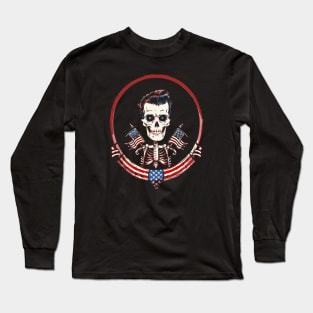 Fun Retro Patriotic Rockabilly Skeleton Long Sleeve T-Shirt